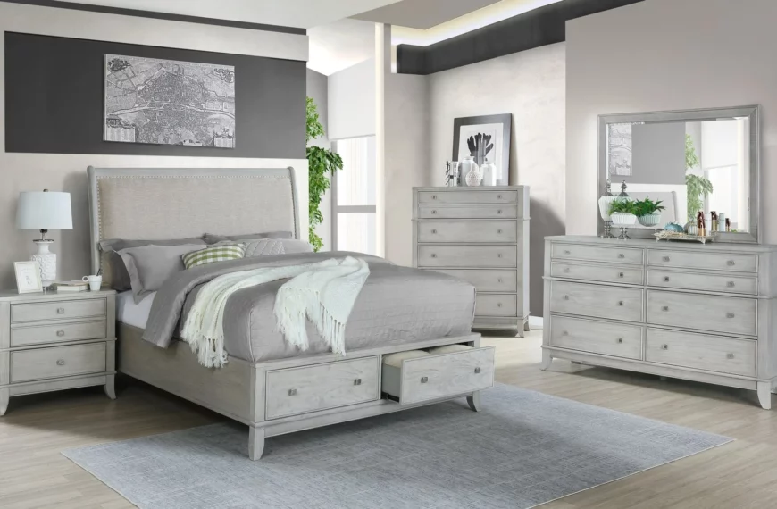 bedroom with white furniture
