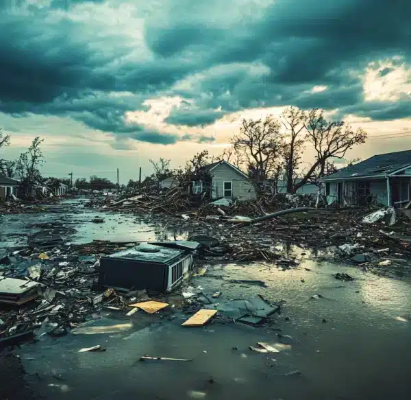 neighborhood damaged by hurricane