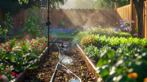 beautiful garden with sprinkler system